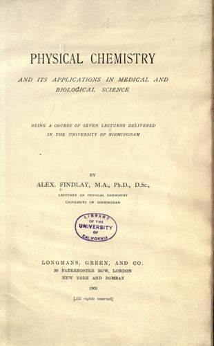 Cover for Physical chemistry and its applications in medical and biological science