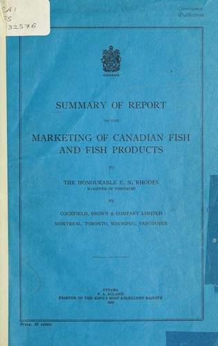 Cover for SUMMARY OF REPORT ON THE MARKETING OF CANADIAN FISH AND FISH PRODUCTS