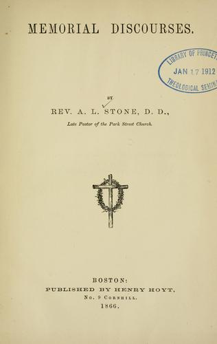 Cover for Memorial discourses