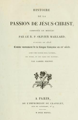 Cover for Histoire de la passion de Jésus-Christ