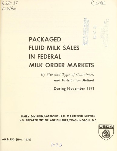 Cover for Packaged fluid milk sales in Federal milk order markets
