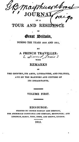 Cover for Journal of a Tour and Residence in Great Britain, During the Years 1810 and 1811