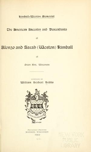 Cover for Kimball-Weston memorial.