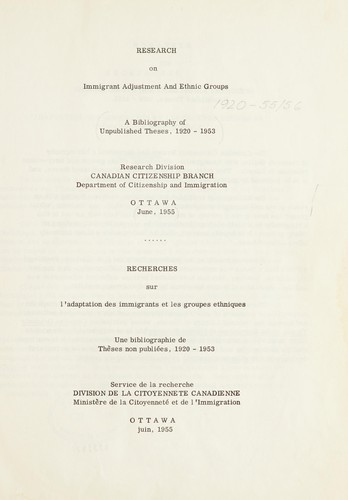 Cover for RESEARCH ON IMMIGRANT ADJUSTMENT AND ETHNIC GROUPS, 1920-1956