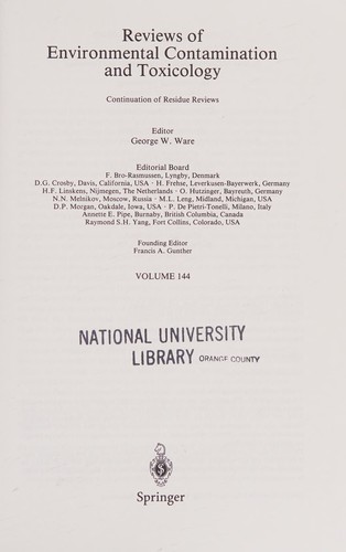 Cover for Reviews of environmental contamination and toxicology