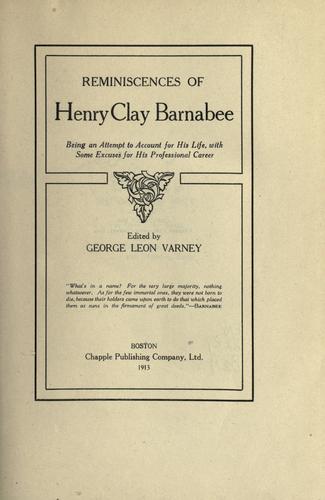 Cover for Reminiscences of Henry Clay Barnabee