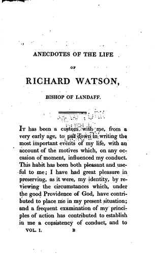 Cover for Anecdotes of the Life of Richard Watson ...