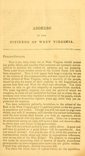Cover for Address to the people of west Virginia
