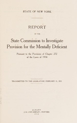 Cover for Report of the State Commission to Investigate Provision for the Mentally Deficient
