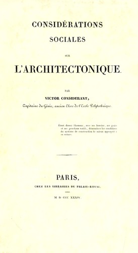 Cover for Considérations sociales sur l'architectonique