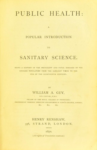 Cover for Public health: a popular introduction to sanitary science