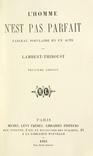 Cover for L' homme n'est pas parfait