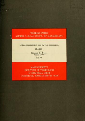 Cover for Linear programming and capital budgeting