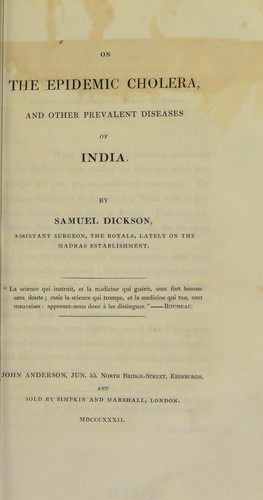 Cover for On the epidemic cholera, and other prevalent diseases of India.