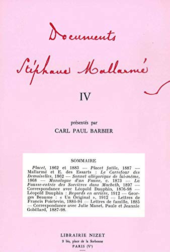 Cover for Documents Stephane Mallarme IV