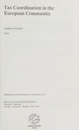 Cover for Tax coordination in the European Community