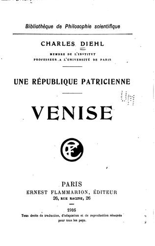 Cover for Une république patricienne, Venise: Venise