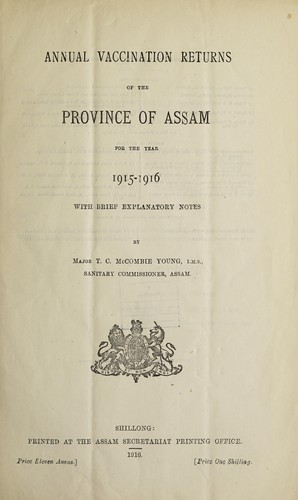 Cover for Annual vaccination returns of the Province of Assam : with brief explanatory notes