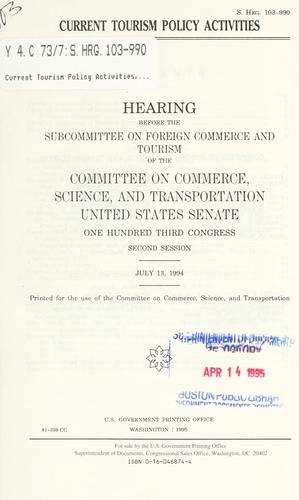Cover for Current tourism policy activities