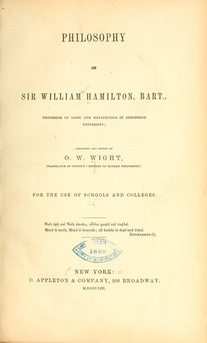 Cover for Philosophy of Sir William Hamilton, Bart.