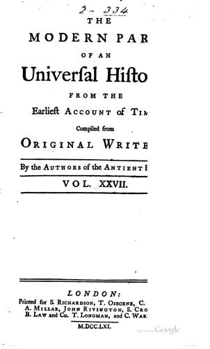Cover for An Universal History, from the Earliest Account of Time