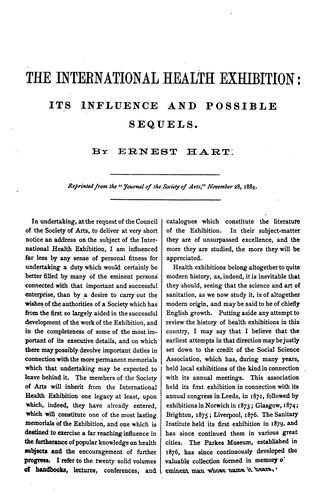 Cover for The International health exhibition, its influence and possible sequels, a paper