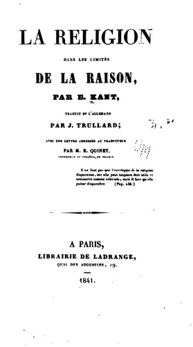 Cover for La religion dans les limites de la raison