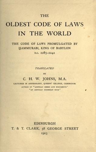 Cover for The oldest code of laws in the world