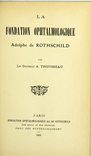 Cover for La fondation ophtalmologique Adolphe de Rothschild