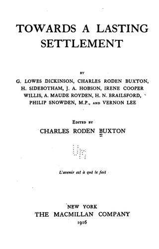 Cover for Towards a lasting settlement