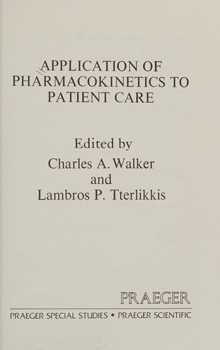 Cover for Application of pharmacokinetics to patient care