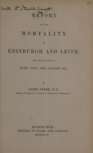Cover for Report on the mortality of Edinburgh and Leith, for ... June, July, and August, 1847