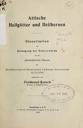 Cover for Attische Heilgötter und Heilheroen