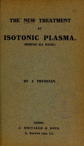 Cover for The new treatment by isotonic plasma (modified sea water)