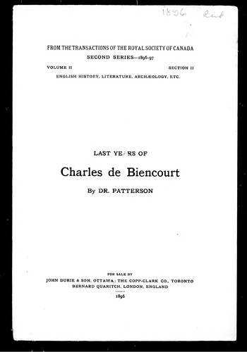 Cover for Last year of Charles de Biencourt