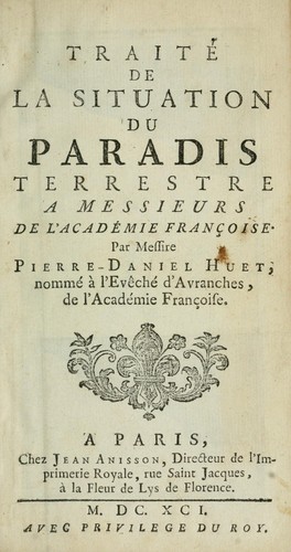 Cover for Traitté de la situation du paradis terrestre