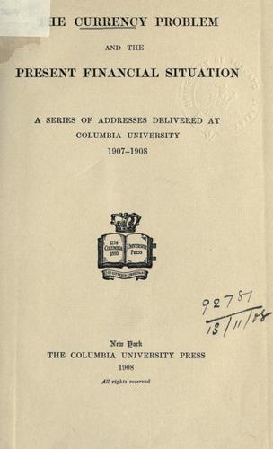 Cover for The currency problem and the present financial situation