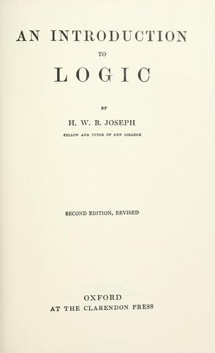 Cover for An introduction to logic, by H.W.B. Joseph ...