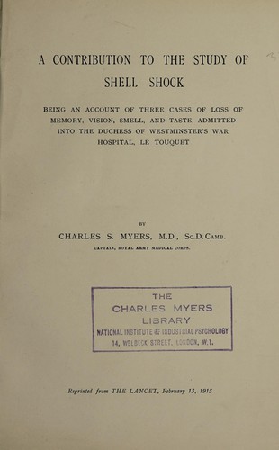 Cover for A contribution to the study of shell shock