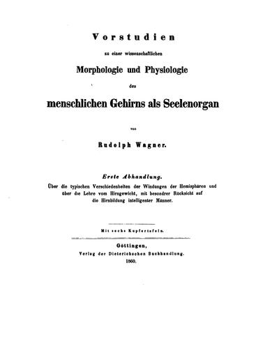 Cover for Vorstudien zu einer wissenschaftlichen Morphologie und Physiologie des menschlichen Gehirns als ...