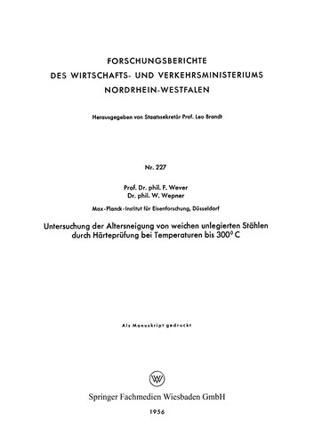 Cover for Untersuchung der Altersneigung von weichen unlegierten Stählen durch Härteprüfung bei Temperaturen bis 300° C