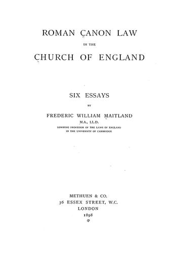 Cover for Roman canon law in the Church of England