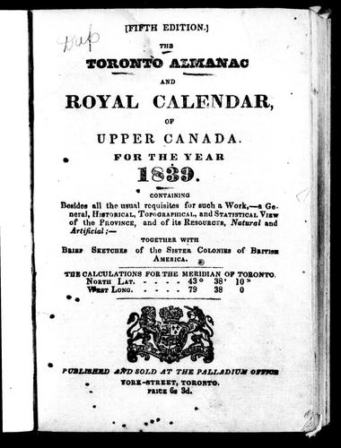 Cover for The Toronto almanac and royal calendar of Upper Canada for the year 1839