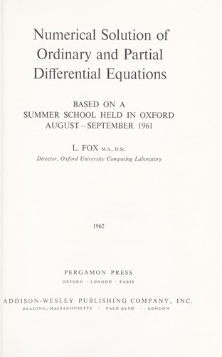 Cover for Numerical solution of ordinary and partial differential equations.