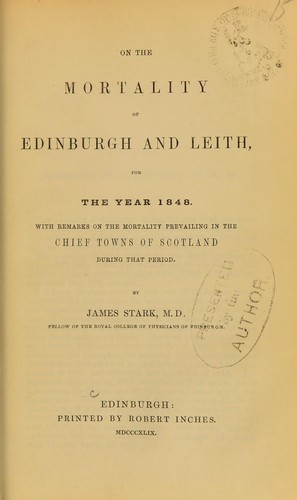 Cover for On the mortality of Edinburgh and Leith, for the year 1848