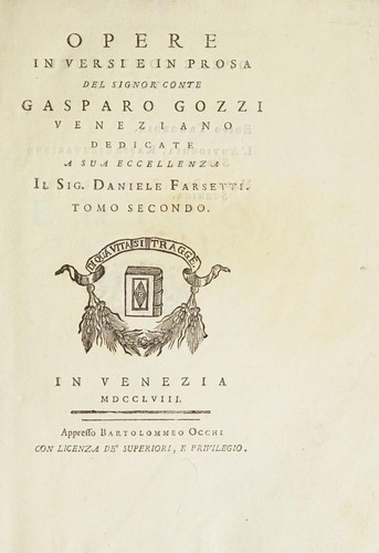 Cover for Opere in versi e in prosa del signor conte Gasparo Gozzi, veneziano