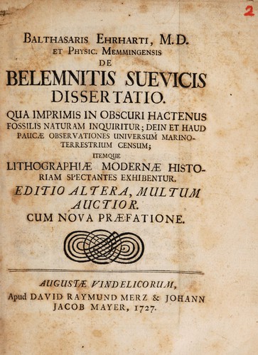 Cover for Balthasaris Ehrharti de belemnitis Suevicis dissertatio