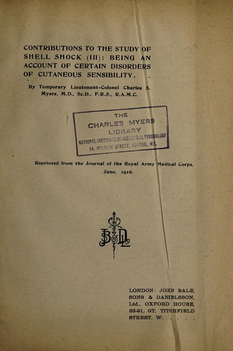 Cover for Contributions to the study of shell shock