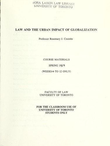 Cover for Law and the urban impact of globalization