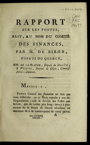 Cover for Rapport sur les postes